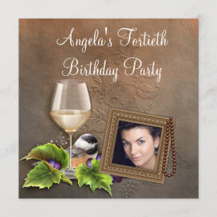 Convites Elegante Foto de Mulher com Vinho Branco de Aniver