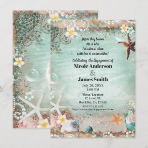 Convites Elegante Foto de Noivado com Estrelas do Mar e Pér