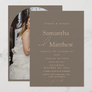 Convites Elegante Foto Marrom Moderno Clássico Casamento