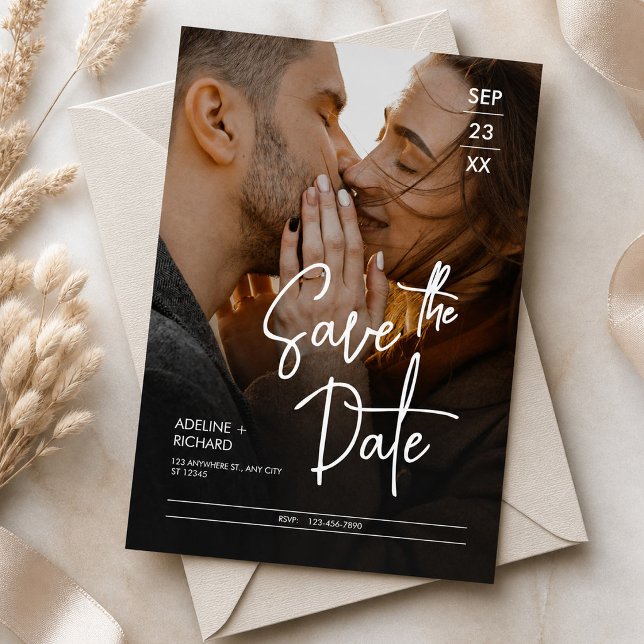 Convites Elegante Foto Moderna de Salvar a Data do Casament (Elegant Modern Photo Save the Date Wedding Invitation, Wedding Announcement)
