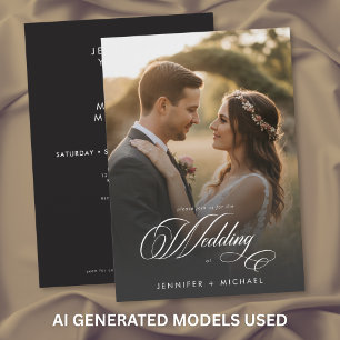 Convites Elegante Foto Moderno Casamento Romântico QR