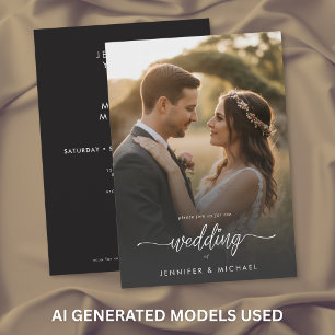 Convites Elegante Foto Moderno Código QR de Casamento Mínim