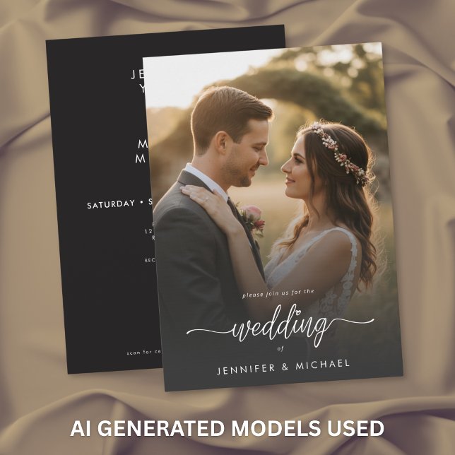 Convites Elegante Foto Moderno Código QR de Casamento Mínim (Criador carregado)