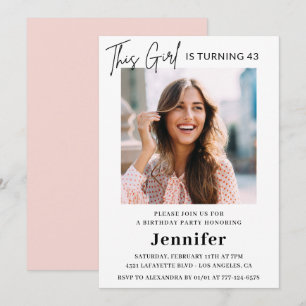 Convites Elegante Foto Moderno Rosa Aniversário de 43 anos