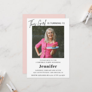 Convites Elegante Foto Moderno Rosa Aniversário de 72 anos