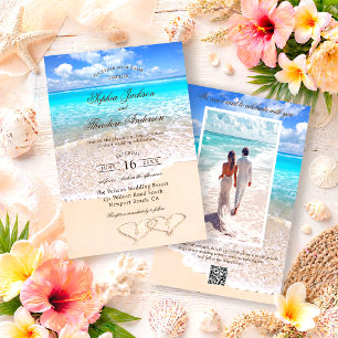 Convites Elegante Foto Oceano Azul Casamento Tropical na Pr