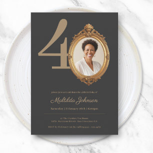 Convites Elegante Foto Personalizada Aniversário de 40 anos