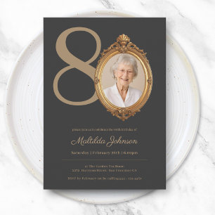 Convites Elegante Foto Personalizada Dourada de 80 Anos de 