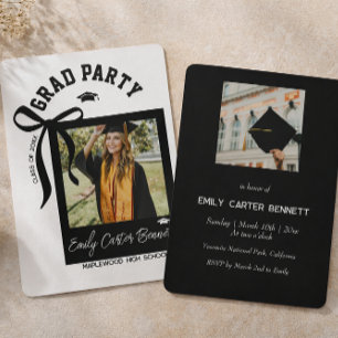 Convites Elegante Foto Preto e Branco Coquette Laço Graduaç