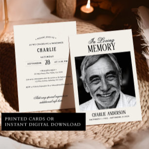 Convites Elegante Foto Preto e Branco Funeral Script