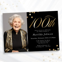 Elegante Foto Preto e Dourado Aniversário de 100 a
