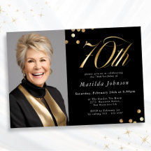 Elegante Foto Preto e Dourado Aniversário de 70 an