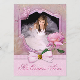 Convites Elegante Foto Rosa Borboleta Rosa Quinceanera