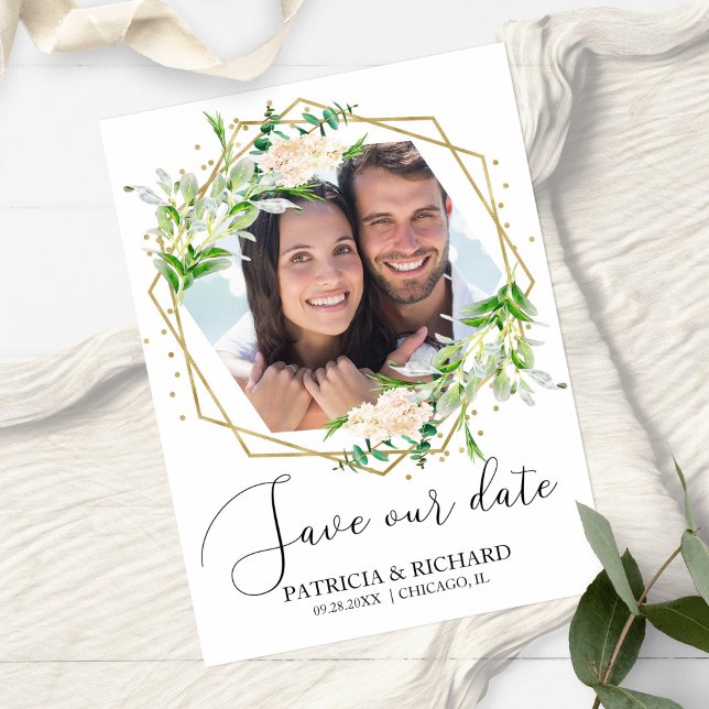 Convites Elegante Fotografia de Verde para Casamento Save t (Criador carregado)