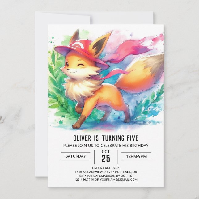 Convites Elegante Fox Birthday (Frente)