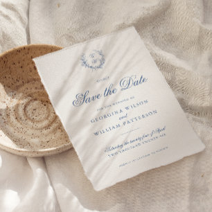 Convites Elegante Francês Vintage Blue Floral Salvar Data