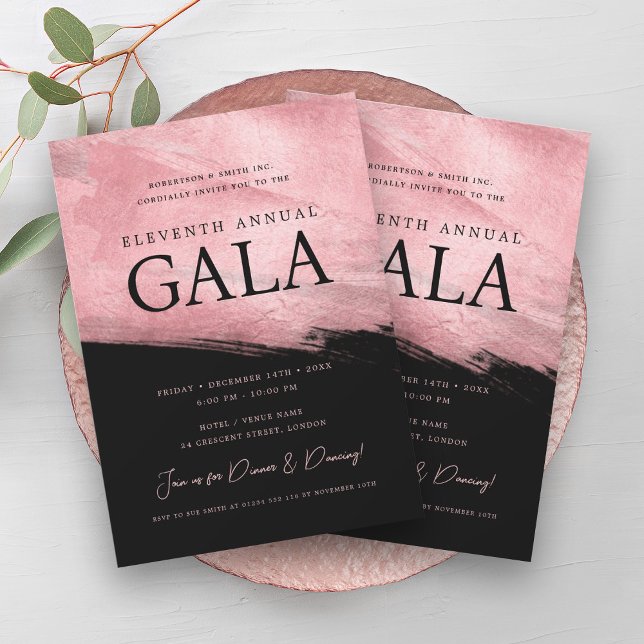 Convites Elegante GALA Company Rosa Dourado Brusca Black (Elegant GALA Company Rose Gold Brush Black Invitation)