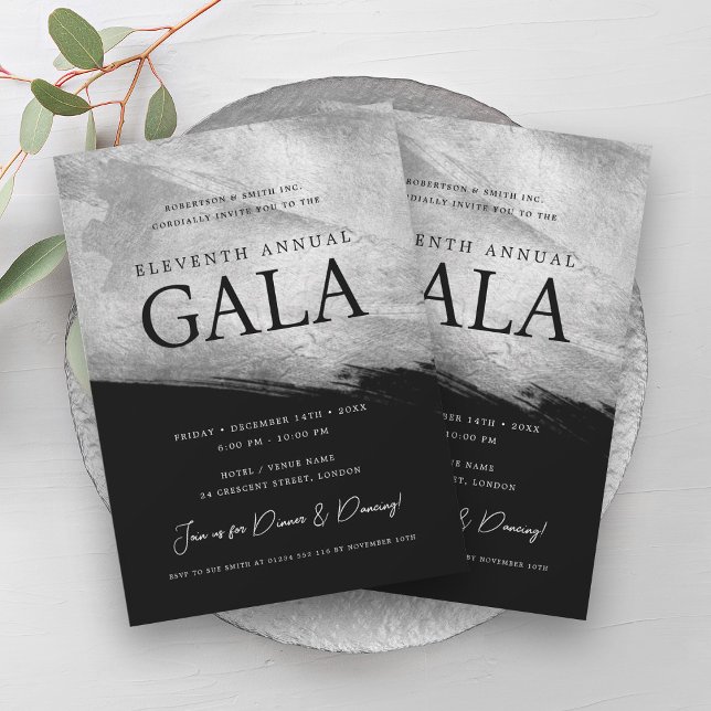Convites Elegante GALA Company Silver Brussel Black (Elegant GALA Company Silver Brush Black Invitation)