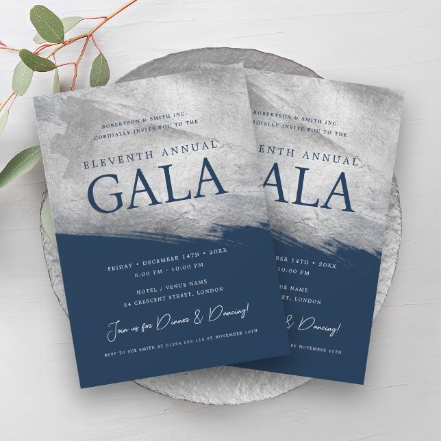 Convites Elegante GALA Company Silver Brussel Marinho (Elegant GALA Company Silver Brush Navy Invitation)