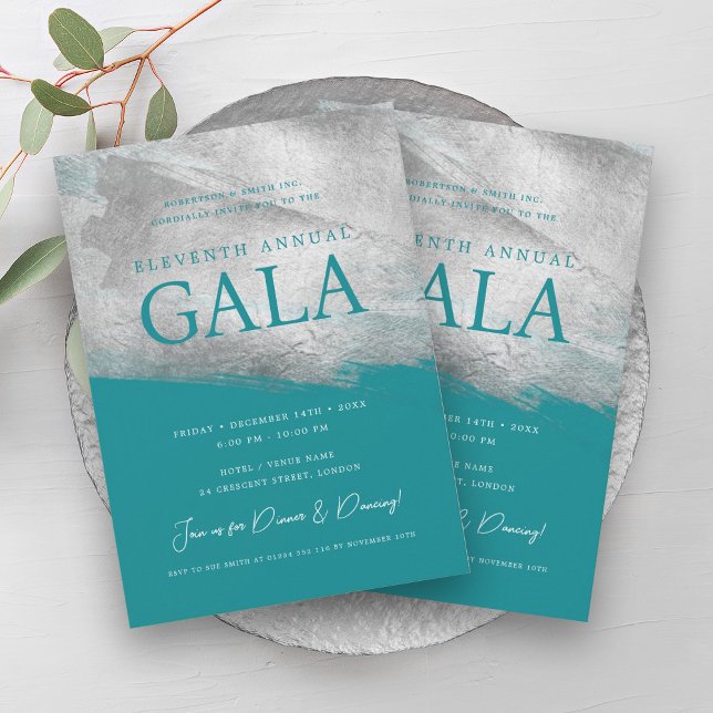 Convites Elegante GALA Company Silver Brussel Turquesa (Elegant GALA Company Silver Brush Turquoise Invitation)