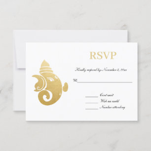Convites Elegante Ganapati Dourado   RSVP Casamento Indiano