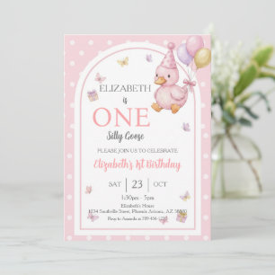 Convites Elegante Ganso Tolo Laço Rosa Menina 1º Aniversári