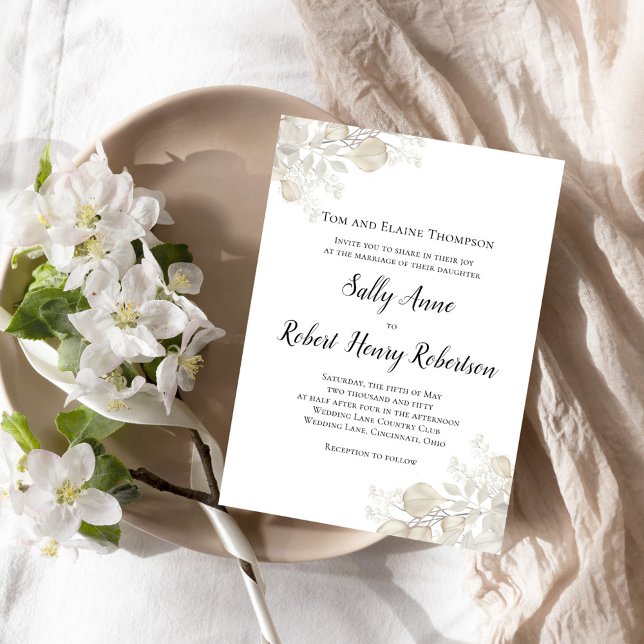Convites Elegante Garden Sage Green Script (Simple and elegant sage green and cream foliage wedding invitation.)