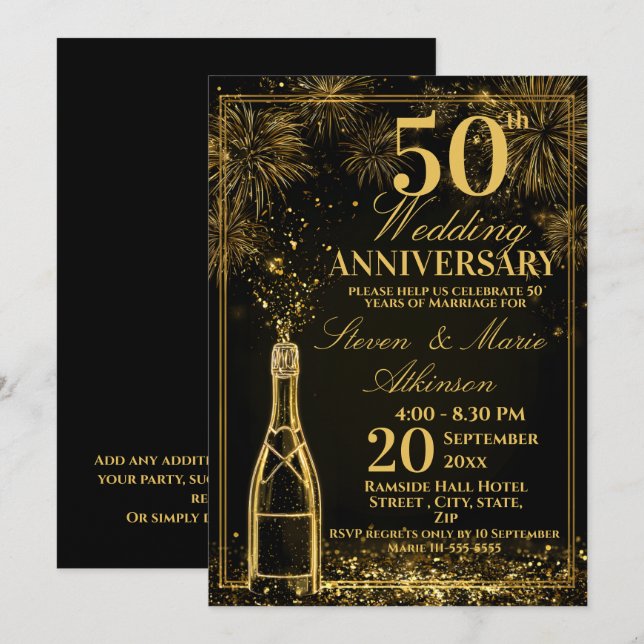 Convites Elegante Garrafa de Fizz Dourada de Aniversário de (Frente/Verso)