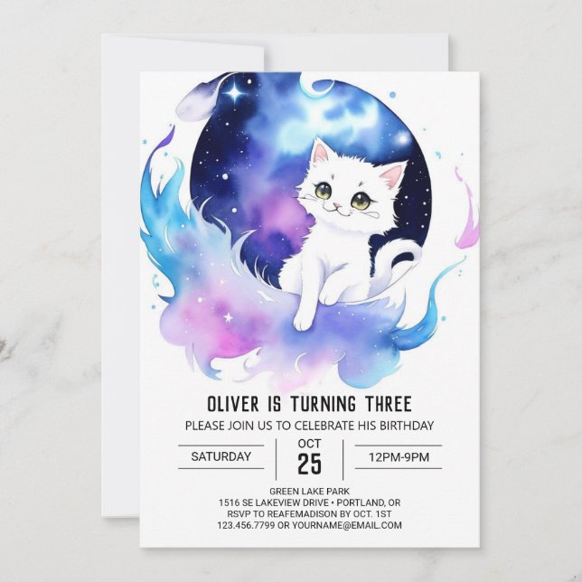 Convites Elegante Gatinho Magical Birthday (Frente)