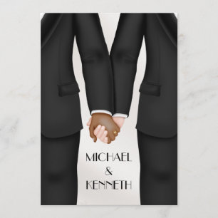 Convites Elegante Gay de Weding Groom Segurando Mãos Étnica