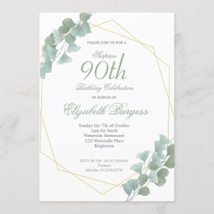 Convites Elegante Geométrico 90 Birthday Eucalyptus Chic