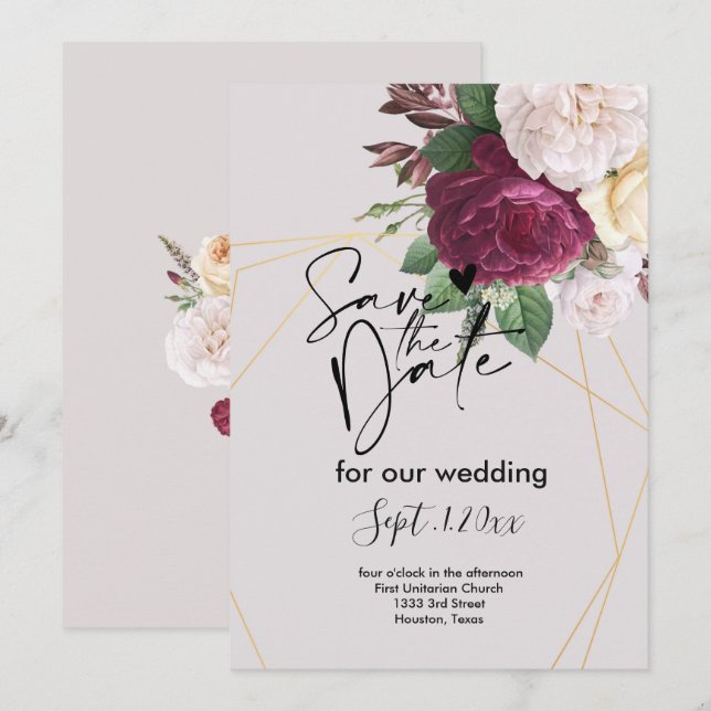 Convites Elegante geométrico dourado salve a data (Frente/Verso)