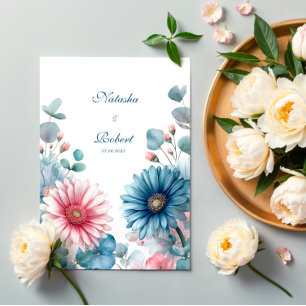 Convites Elegante Gerbera Daisy Eucalipto Rosa Poeira Azul