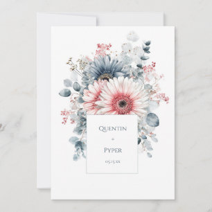 Convites Elegante Gerbera Margarida em Aquarela Rosa Azul E