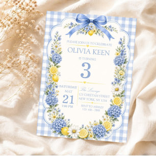 Convites Elegante Gingham de Citrino Azul Hortênsia Limão