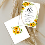 Convites Elegante Girassol 60ª Festa de aniversário<br><div class="desc">Bonito convite de 60 anos para floral de girassol amarelo. Peônias amarelas e margaridas brancas se misturam com os girassóis. Um quadro de ouro lhe dá uma vibração elegante. Muito fácil de personalizar. Essa parte de trás é branca com um buquê de girassol. Isto é perfeito para uma celebração de...</div>