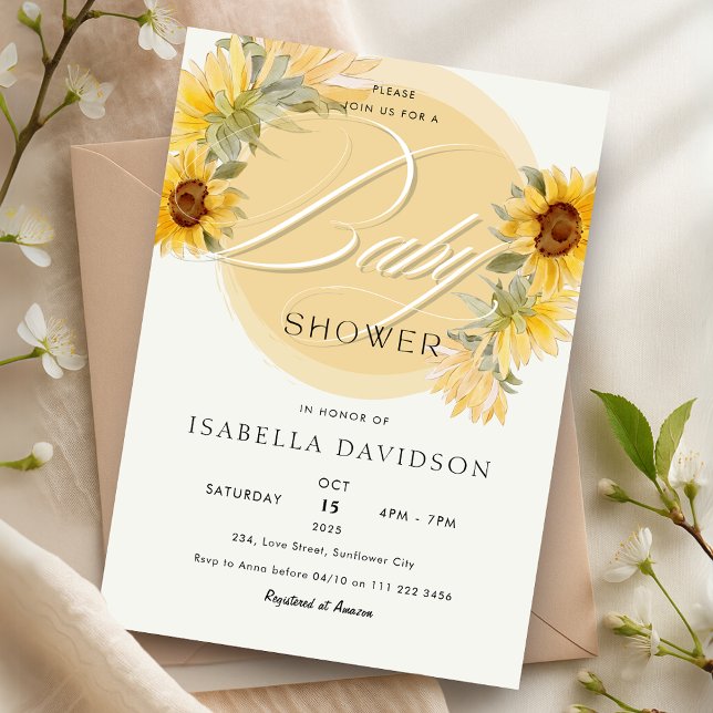 Convites Elegante Girassol Amarelo Chá de fraldas Floral (Elegant Sunflower Yellow Floral Baby Shower Invitation)
