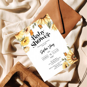 Convites Elegante Girassol e Chá de fraldas de borboleta