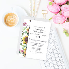 Convites Elegante Girassol Floral Aniversário de Casamento