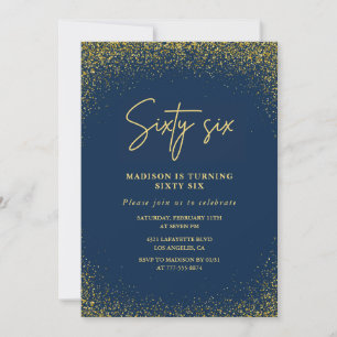 Convites Elegante Glam Navy Dourado Brilho 66º aniversário