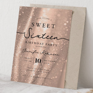 Convites Elegante Glitter Chic Doce 16 Aniversário Dourado 