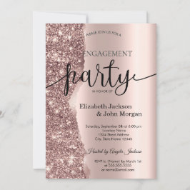 Convites Elegante Glitter de Ouro Rosado Script Noivado 