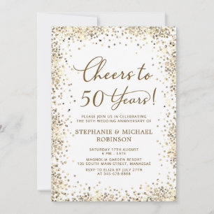 Convites Elegante Glitter Dourado Aniversário de 50 Anos de
