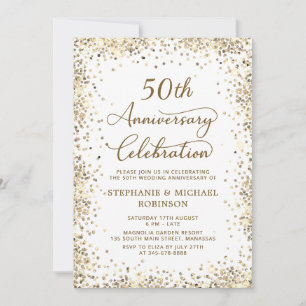 Convites Elegante Glitter Dourado Bodas de Ouro 50 Anos