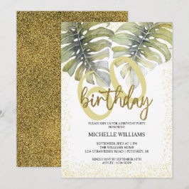 Convites Elegante Glitter Dourado Caligrafia Aniversário