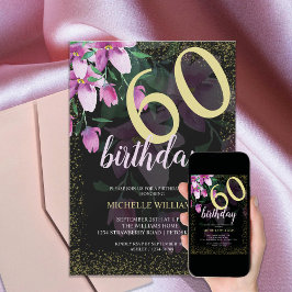 Convites Elegante Glitter Dourado Floral Chic Aquarela