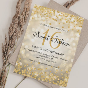 Convites Elegante Glitter Dourado & Luzes Aniversário de 16