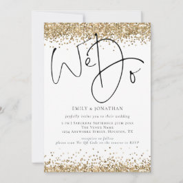 Convites Elegante Glitter Dourado Nós Fazemos QR Casamento