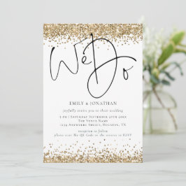 Convites Elegante Glitter Dourado Nós Fazemos QR Casamento