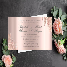 Convites Elegante Glitter Dourado Rosa Casamento